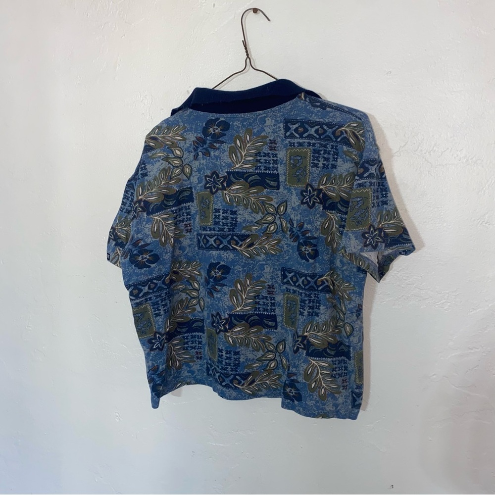 Vintage T&C Surf Hawaii Cropped Polo Shirt Natural Fibers VTG Cotton Floral L - Picture 2 of 10